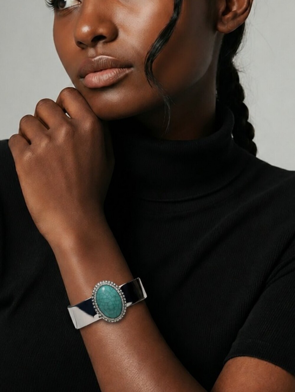 NWT NADINE WEST Silver Cuff Bracelet with Faux Turquoise Stone